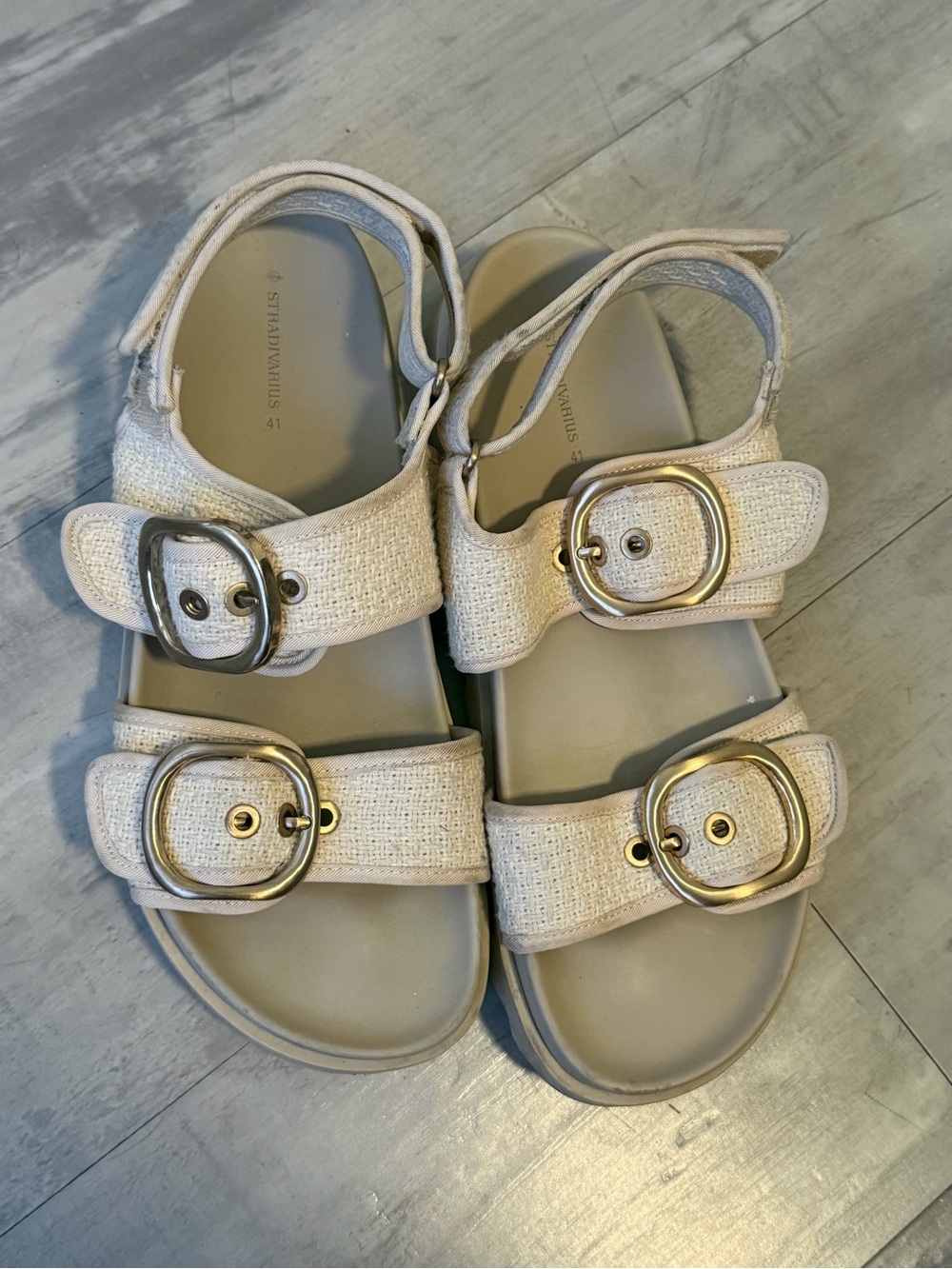 stradivarius Cream Double-Buckle Women's Sandals